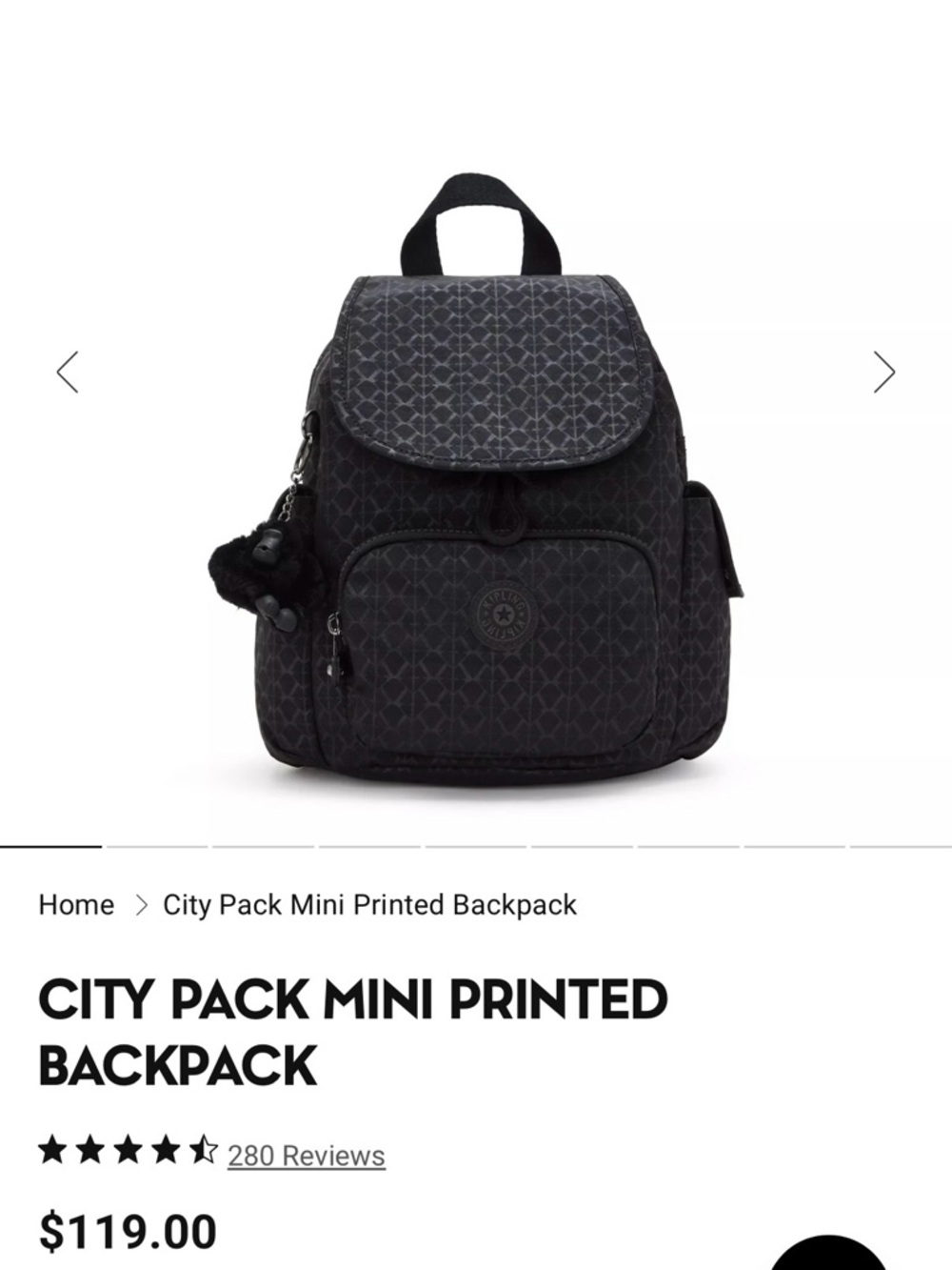 NWT Kipling City Pack Mini Backpack, Signature Black (embossed)